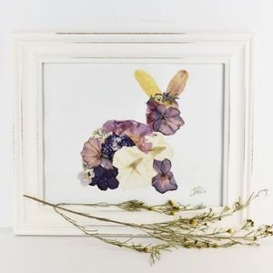 Real pressed flower 8x10 bunny rabbit art print